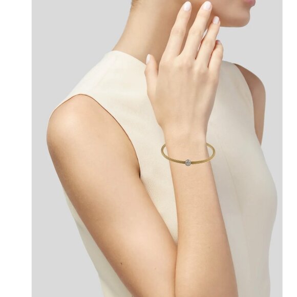 Charriol Diamond Station Cable Bracelet Stack (Gold and Rhodium) - Picture 3 of 4